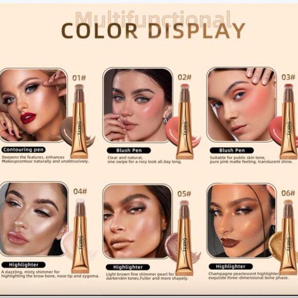 2 In 1 Multifunctional Makeup Pen, Contour Blush Highlighter, Pearl Fine Shine, - Picture 9 of 11